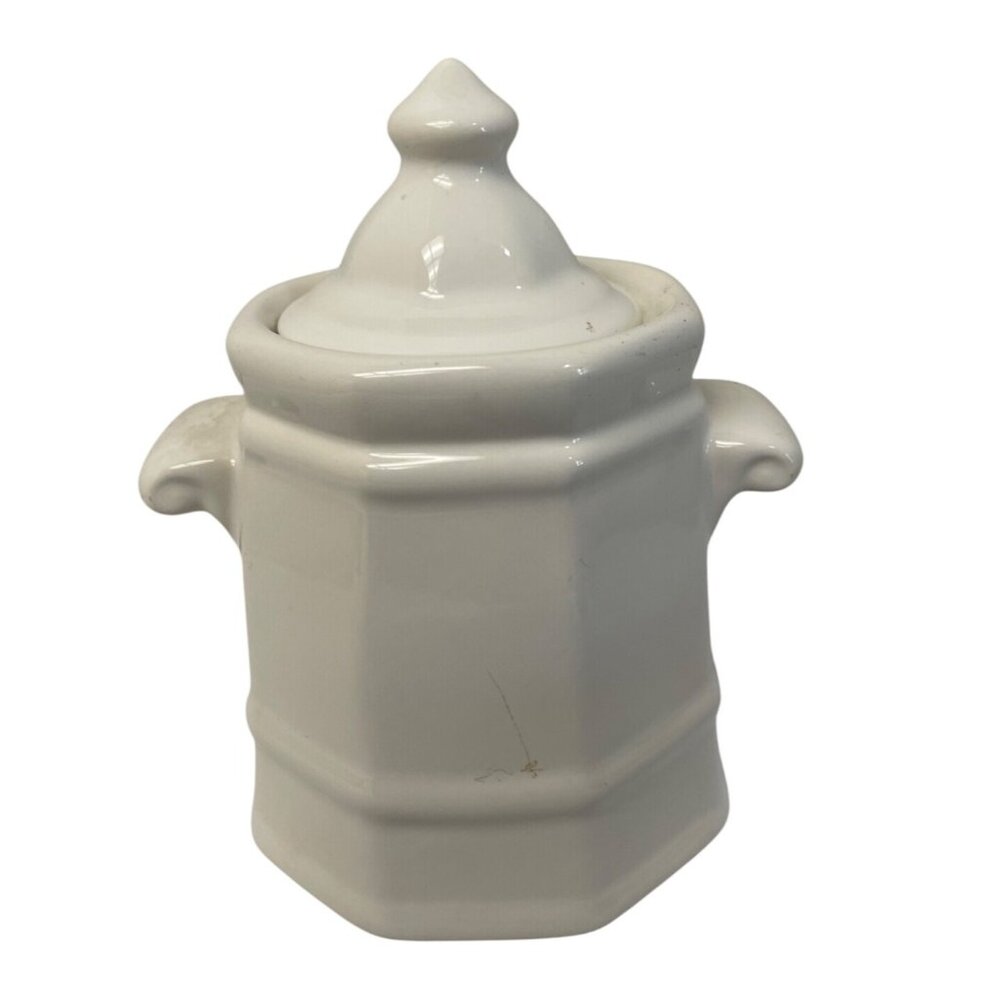Vintage‎ White Ceramic Hexagonal Sugar Bowl With Lid 6" x4" Read